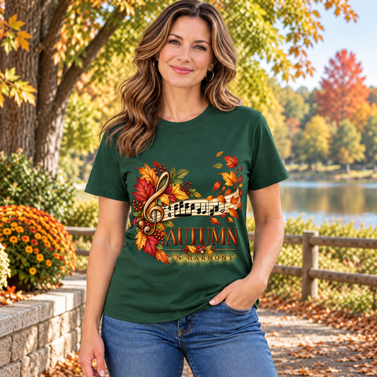 Autumn in Harmony Shirt, Fall Leaves Graphic Tee, Cozy Autumn Sweatshirt, Long Sleeve Fall Shirt, Hoodie, Music Lover Gift