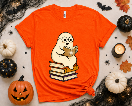 Book Stack Ghost Reader Shirt, Cute Book Lover Halloween Tee, Reading Ghost T-Shirt, Bookish Fall Shirt, Librarian Gift